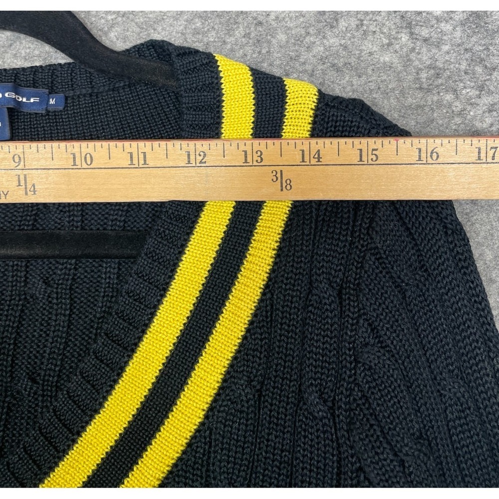 Vintage Ralph Lauren Golf Sweater Womens M Black Yellow Cable Knit V Neck Preppy - Picture 9 of 13